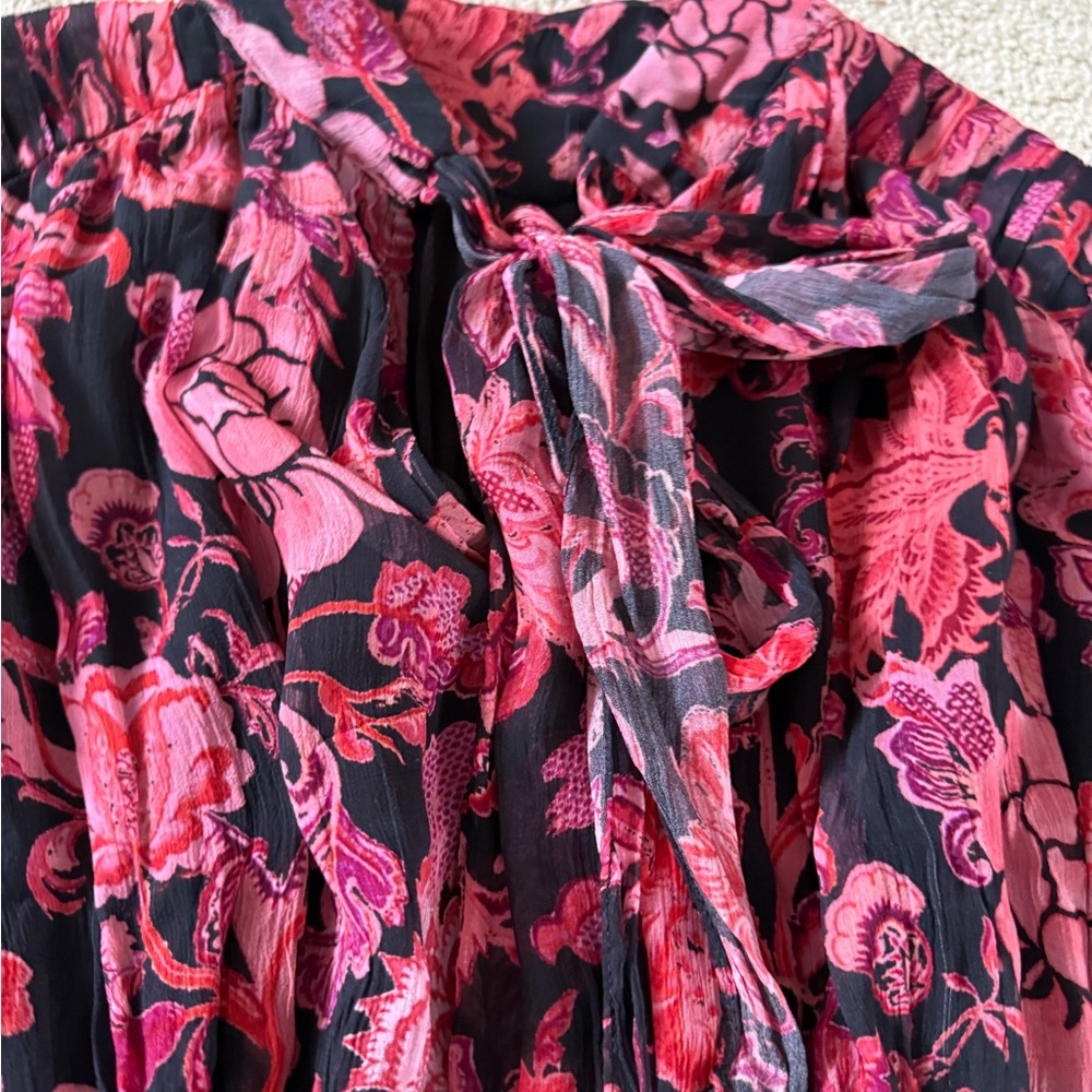 Revolve X HEMANT & NANDITA Crimson Rouched Mini Floral Dress B30 - Picture 11 of 15
